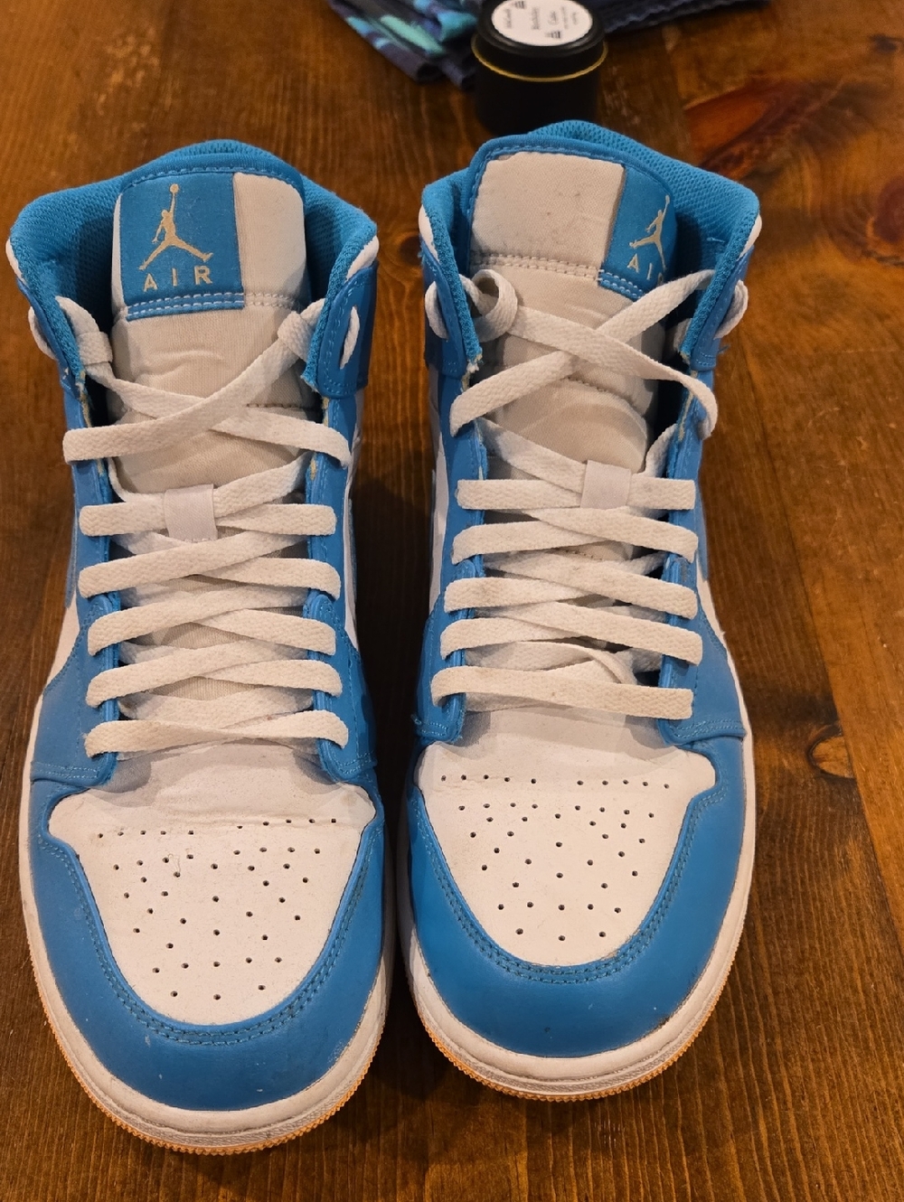 Nike Jordan One High Top Basketball Sneakers in University Blue and White